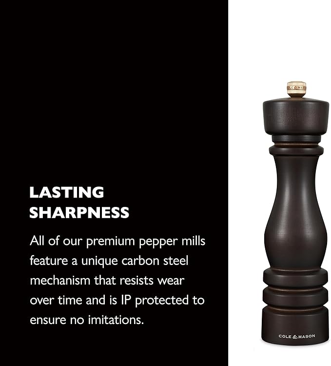 Cole & Mason London Refillable Spice Mill - Kitchen & Home Accessory - Table Black Pepper Grinder - Pepper Mill with Carbon Steel Mechanism - 8", Chocolate Wood