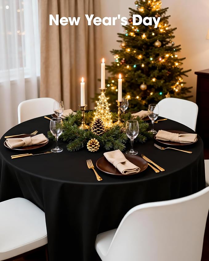 Pureegg Plastic Table Cloth Disposable 12 Pack, 84'' Round Table Cloths, Graduation Decorations Class of 2025, Graduation Party Tablecloths, Round, Plastic Cover, Leakproof & Sturdy, Black