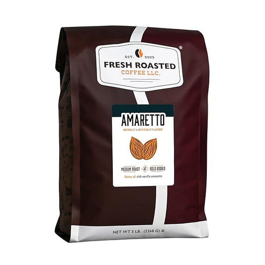 Fresh Roasted Coffee, Amaretto Flavored Coffee,5 lb, Medium Roast, Kosher, Ground