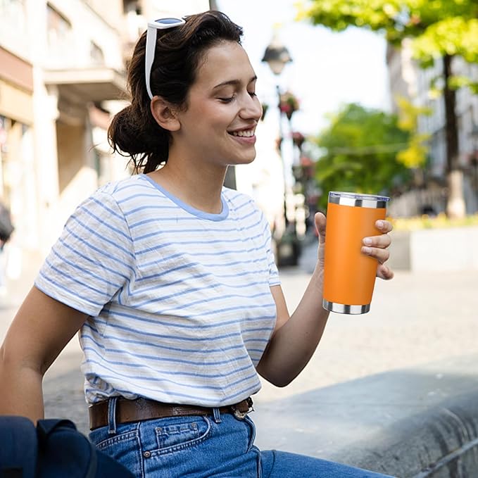 ATIKZHE 20oz Tumbler with Straw and Brush, Stainless Steel Vacuum Insulated tumbler, Double Wall Insulated Coffee Tumbler for Outdoor, Home, Travel,Office (orange,1pcs)