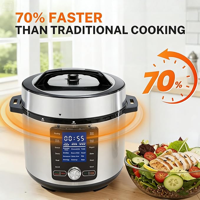 Simple Deluxe Electric Pressure Cooker 8.5 Quart, 24-in-1 Stainless Steel & Non-Stick Multi Cooker for Slow Cooking, Yogurt, Steam, Rice, Poultry, Beef, Bake, Porridge, Dishwasher Safe, Silver