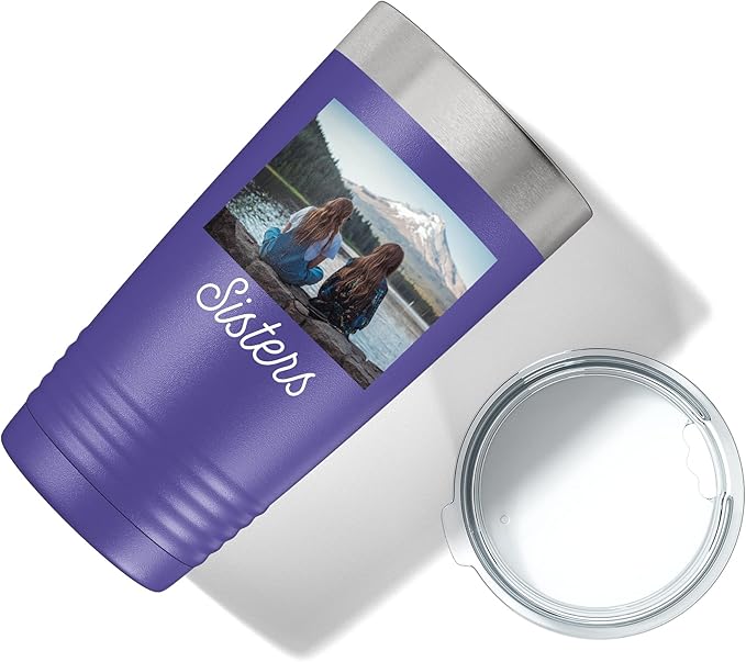 Personalized 20oz (17 Colors) Photo Picture Printed Insulated Stainless Steel Powder Coated Tumbler with Lid ??Customized Mother's Day Gift Gift for Him Men, Custom Coach Gifts Team Mom Dad (Purple)