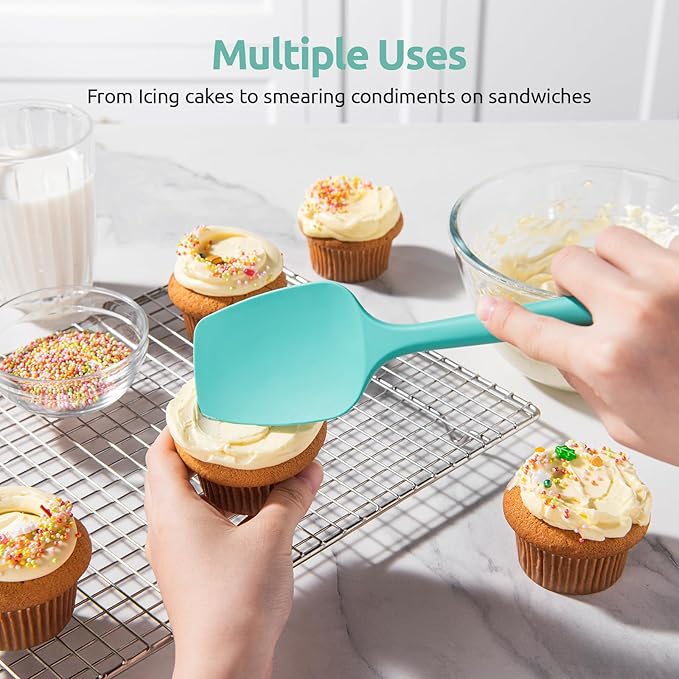 U-Taste Silicone Spoon Spatula Set, 600쨘F High Heat Resistant Food Grade Flexible Rubber Scraper, Cooking Mixing Baking Kitchen Utensils Set of 3 (Aqua Sky)