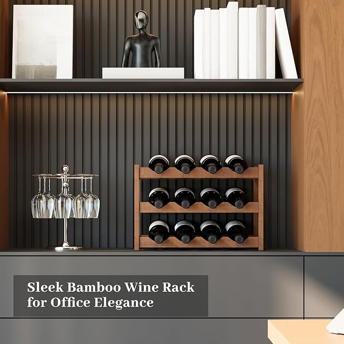 Wine Rack竊똁amboo Wine Storage Cabinet Shelf竊똂ountertop Wine Shelf- Freestanding Wine Holder for Kitchen & Pantry (Brown, 3-Tier)
