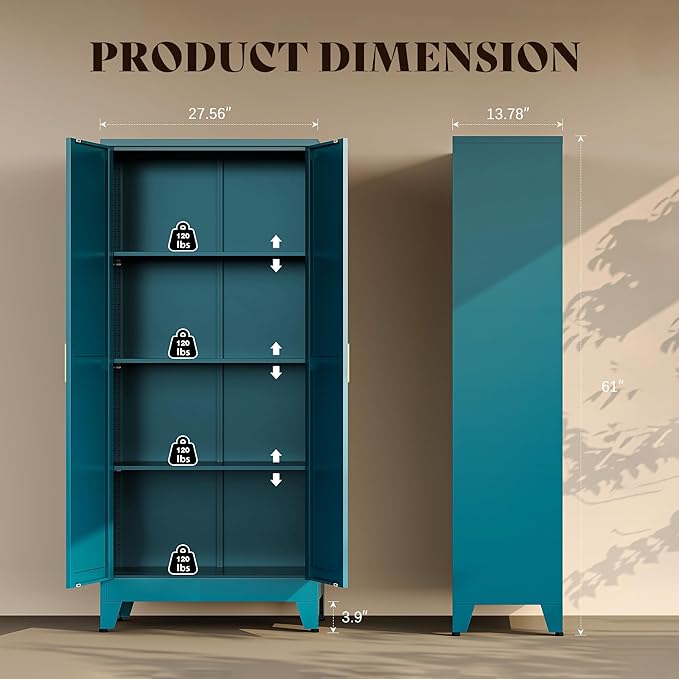 61" H Blue Metal Pantry Cabinet with Doors,Freestanding Kitchen Pantry Cabinet,Farmhouse Food Storage Cabinets,Tall and Large Pantry Cabinets for Kitchen, Dining Room, Living Room