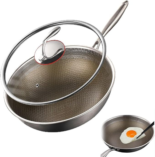 Titanium Wok, Multifunctional Ultra-Durable Scratch-Resistant Non Stick Even Heating Titanium Wok for Cooking, Titaniums Nutri Pans Compatible with All Cooktops,with lid,12.59in