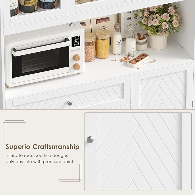 72??Tall Kitchen Pantry Storage Cabinet, Modern White Kitchen Hutch with Large Storage Drawer, Countertop, Adjustable Shelves, Food Pantry Cabinets for Dining Room, Living Room