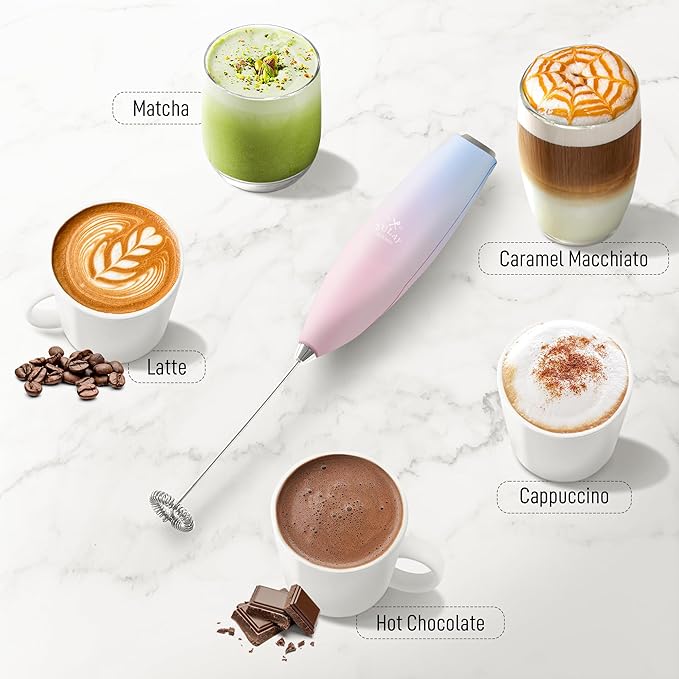 Zulay Kitchen Handheld Milk Frother with Duracell AA Batteries ??Ultra Fast Electric Mixer & Foam Maker, Easy-Clean Drink Mixer for Coffee & More - Lavender
