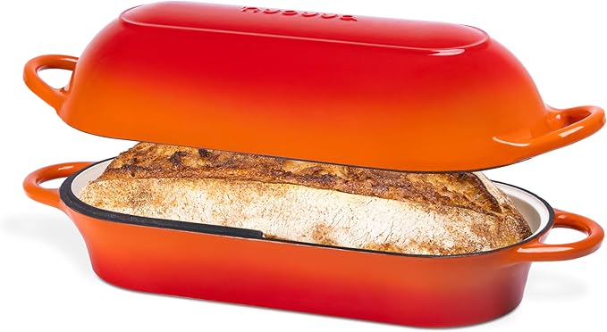 Enamelled Cast Iron Bread Loaf Pot ??Dutch Oven For Sourdough Bread Baking ??Oven Safe Non Stick Bread Pot ??Rectangular, Orange, 34cm x 16cm ??by Nuovva