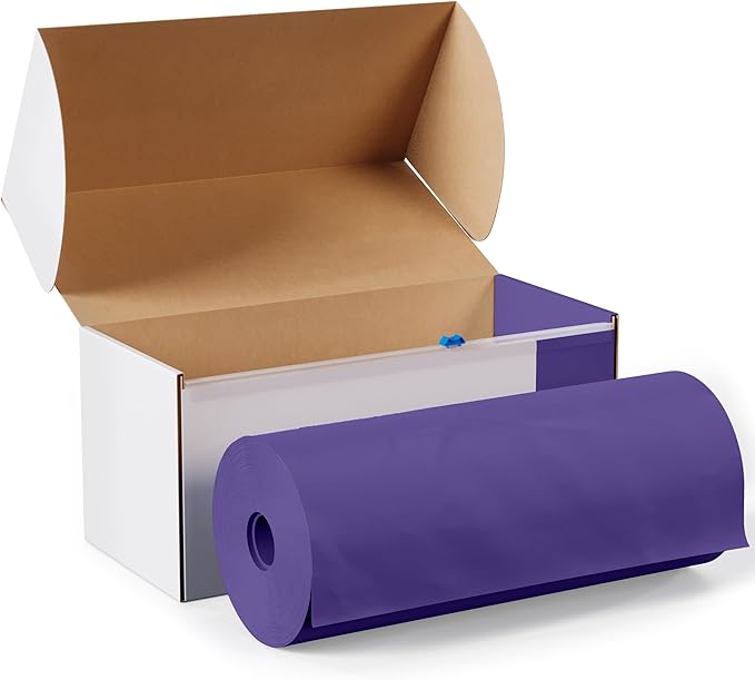 Party Solids 54 Inch X 100 Feet Purple Plastic Table Cover Roll in A Cut - to - Size Box with Convenient Slide Cutter. Cuts Up to 12 Rectangle 8 Feet Plastic Disposable Tablecloths