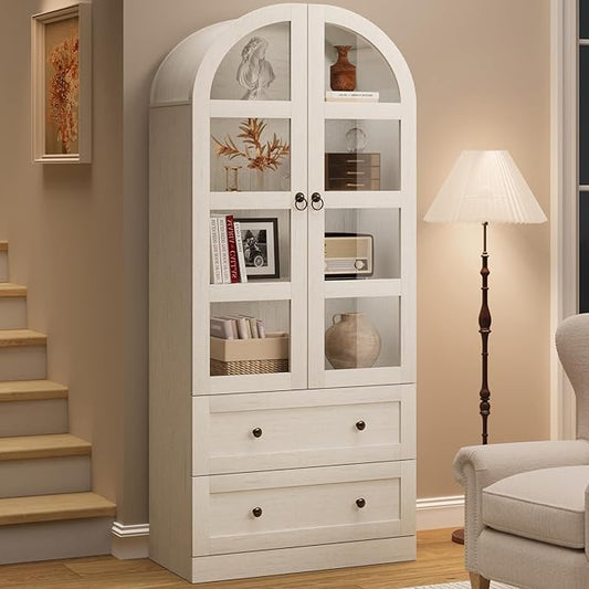 CABIHOME 72" Tall Arched Kitchen Pantry Cabinet, Freestanding Farmhouse Storage Cupboard with Doors, Drawers & Shelves, Versatile Wooden Organizer for Dining Room, Living Room, White