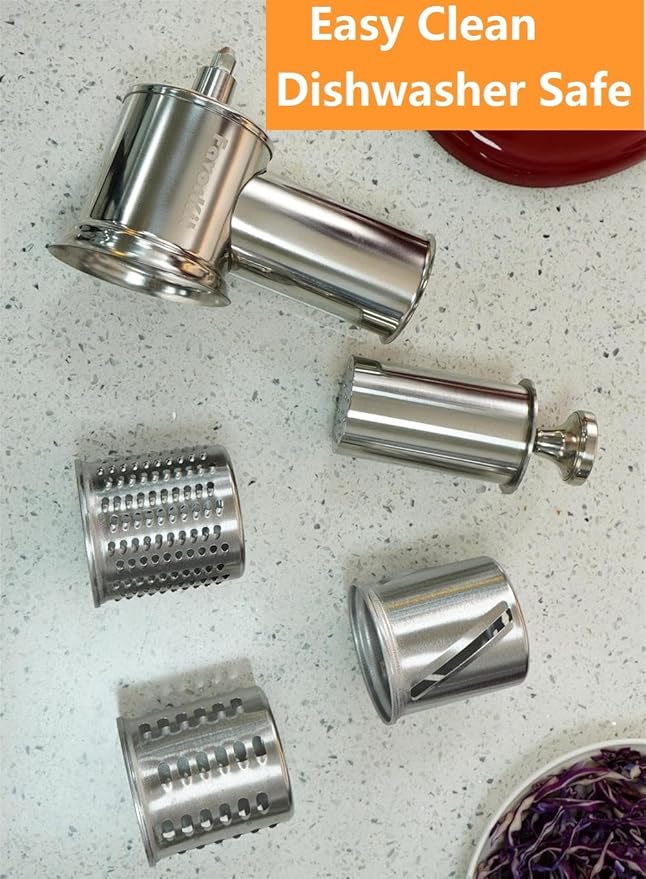 Fresh Prep Slicer Shredder Attachment for KitchenAid Stand Mixers, Stainless Steel Large Salad Maker,Cheese Grater Accessories with 3 Thick Blades,Dishwasher Safe