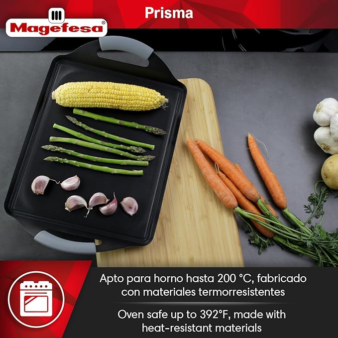 Magefesa Prisma 10.8-inch Teppanyaki Griddle Pan, made of 18/10 Stainless Steel, Triple Layer Nonstick Coating, Suitable for all types of Stovetops, Dishwasher & Oven Safe up to 392 쨘F