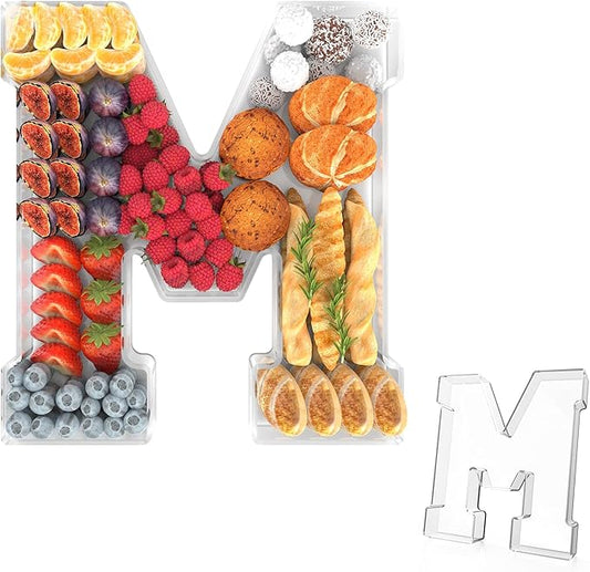 11" Acrylic Letter Charcuterie Tray, Charcuterie Letters Fillable Box for Food, Reusable Serving Cake Candy Dish Display Tray for Birthday Anniversary Party Decoration (Letter M)