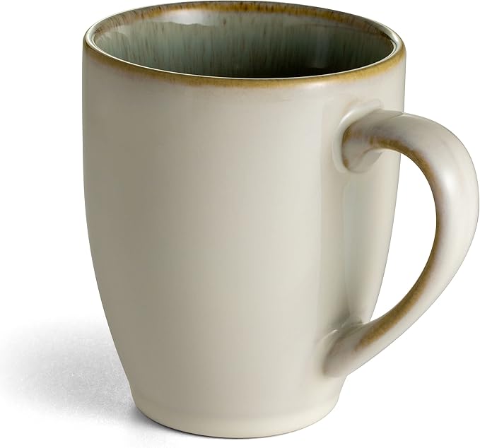 Sango Resona Moss Green Stoneware Mugs (Set of 4) ??12 fl. oz, Durable Stoneware with Reactive Glaze, Delicate Gray-Green Interior, Microwave & Dishwasher Safe, for Everyday Dining & Entertainment