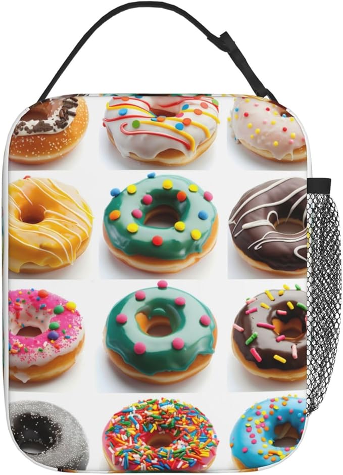 VANZEV Realistic Donut Pattern Insulated Lunch Box Gifts for Kids Adults Funny Colorful Sweet Food Design Reusable Portable Lunchbox Cooler Lunchbag for Work Picnic School Travel or Hiking