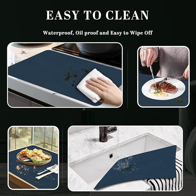BLESWIN Faux Leather Placemats, PU Dining Table, Waterproof and Oil Resistant Easy to Clean, Heat Resistant Reversible Use Table Mats for Kitchen, Dining Table,Outdoor ??12 횞 17 Inch, Dark Blue&Yellow