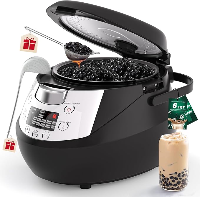 WantJoin Boba Cooker - 6L Commercial Automatic Bubble Maker Machine Pearl Warmer Cooking Pot for Milk Tea Tapioca Pearls, 900W