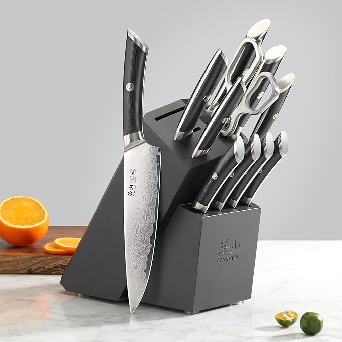 Cangshan KURO Series 12-Piece Knife Block Set, High Carbon X-7 Damascus Steel, 504340