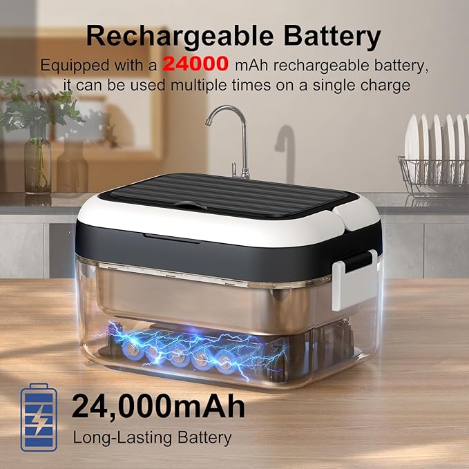 EDCREATY Cordless Electric Heated Lunch Box, 1.5L 6.3Cups 24000mAh Rechargeable Battery Self-Heating Lunch Box, Smart Timer, Even Heating, 100W Portable Food Warmer for Office, Picnic, Car, Outdoor