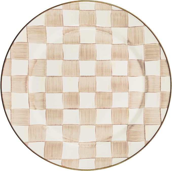 MACKENZIE-CHILDS Enamel Charger Plate, Charger Decoration Plate for Dinner Plates or Home Decor, 12 Inches, Brown-and-White Mocha Check
