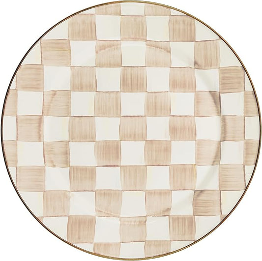 MACKENZIE-CHILDS Enamel Charger Plate, Charger Decoration Plate for Dinner Plates or Home Decor, 12 Inches, Brown-and-White Mocha Check