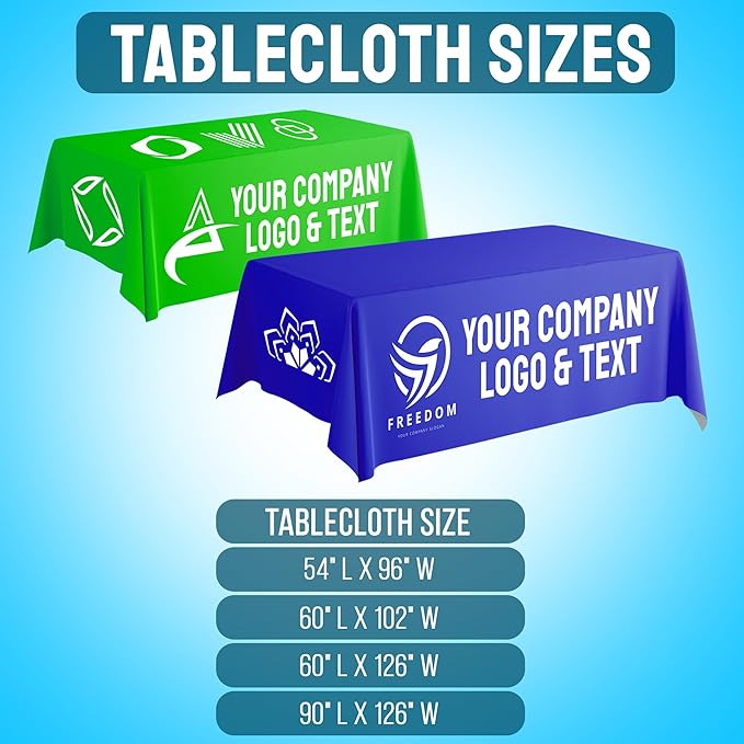 Personalized Tablecloth for Events - Ships Next Day, Made in USA - Birthdays, Wedding Anniversary, or Tradeshow Events, Machine Washable Polyester Fabric, Available in 4 Sizes, Custom Tablecloth
