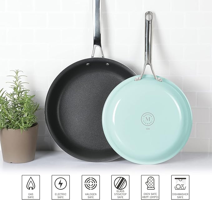 Martha Stewart Lockton 2 Piece 10" & 12" Heavy Gauge Aluminum Premium Nonstick Fry Pan Set - Martha Blue