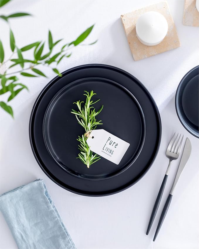 Stoneware dinnerware set 8 persons 32 pcs ??Matte black style plates and bowls set ??Dishwasher and microwave safe ??Bowl and plate set ??Dinner service Pure Living Interior Design