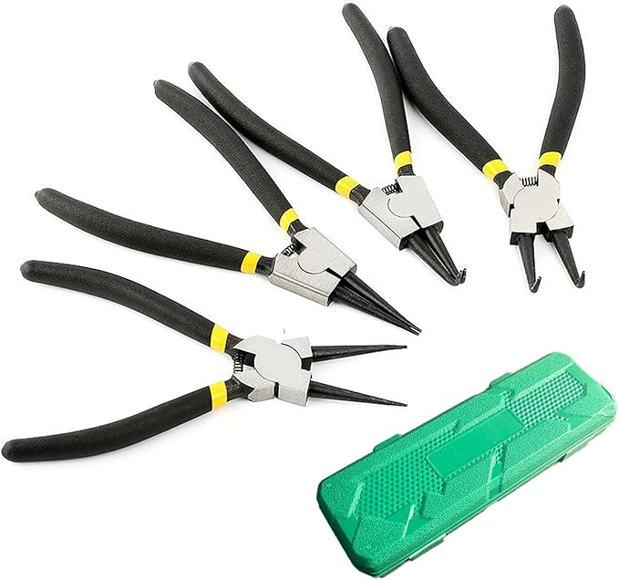 4 PCS Snap Ring Pliers Set ??7" Internal & External Circlip Pliers with Straight/Bent Jaw Tips, Heavy Duty CR-V Steel Retaining Ring Pliers Kit with Storage Box