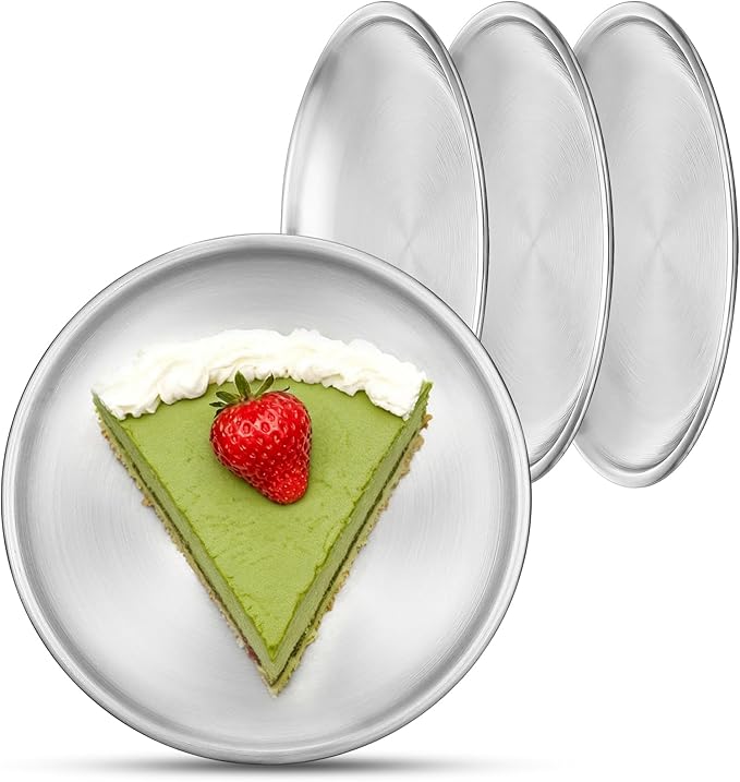 Stainless Steel Plates, 4 Pack 5.5 inch Mini 201 Metal Food Serving Plate Set, Reusable Snack Eating Dishes Round Shatterproof Silver Brushed Finish Dishes for BBQ Dinner Oven Dishwasher Safe