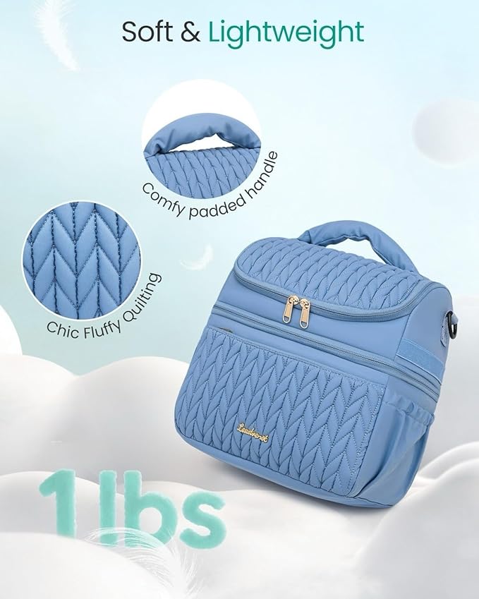 LEADVENST Lunch Bag Women, Double Deck Insulated Lunch Box - Large Capacity 12L with Detachable Divider for Tall Items, Leakproof, Durable & Reusable Cooler Bag For Work Picnic Travel, Quilted Blue