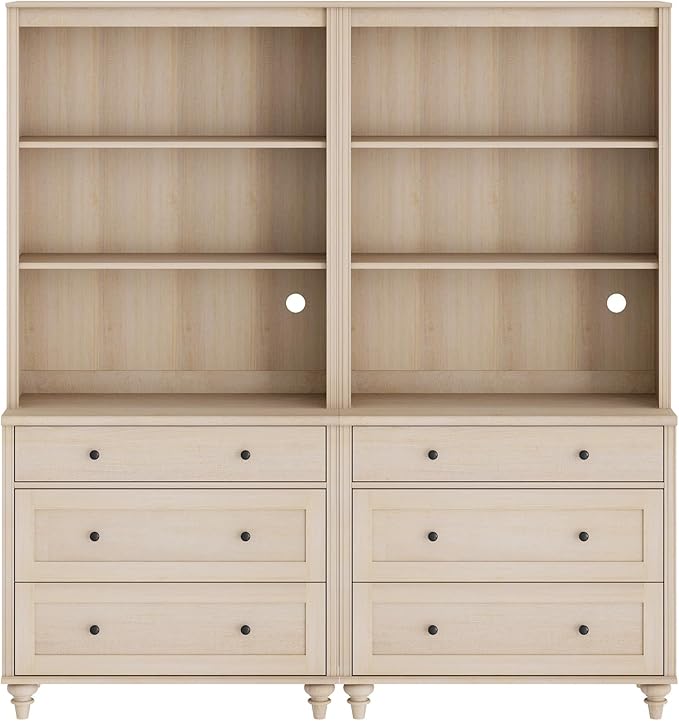WAMPAT 72'' Tall Kitchen Pantry Cabinet with Storage, 68'' Wide Dining Hutch with Drawers and Adjustable Shleves, Farmhouse Pantry Storage for Home Decor, Living Room, Home Office, Light Oak
