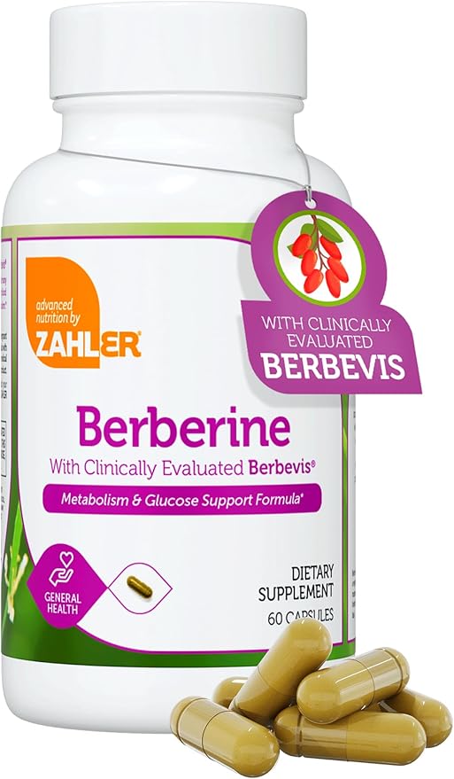 Zahler Berberine with Clinically Evaluated Berbevis, Metabolism and Glucos Support Formula, 60 Capsules.