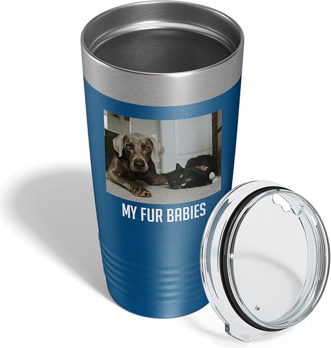 Personalized 20oz (17 Colors) Photo Picture Printed Insulated Stainless Steel Powder Coated Tumbler with Lid ??Customized Mother's Day Gift Gift for Him, Custom Coach Gifts Team Mom Dad (Royal Blue)