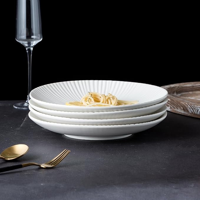 CLAY TONIC Set of 4-10.3 Inch Japanese Style Porcelain Round Dinner Plates, Versatile Circular Serving Plates for Pasta, Salad, Steak Dinner (White, 10.3 Inches)