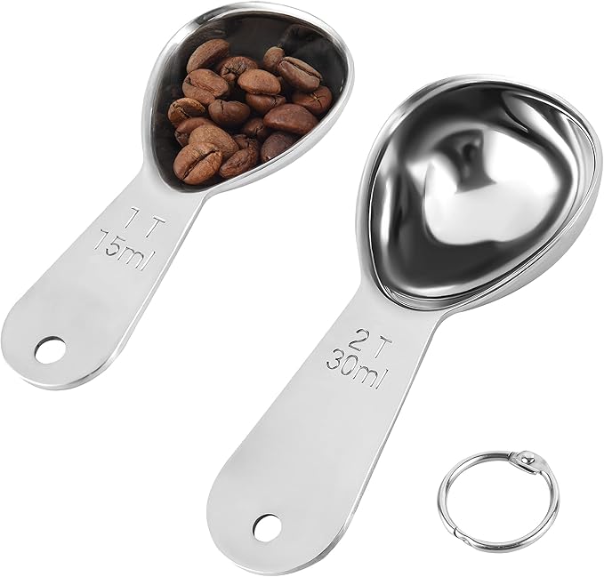 Smithccraft Measruring Coffee Scoop, 18/8 Stainless Steel Measuring Spoons Scoops Set of 2, Metric & US Measurer coffee Tablespoons 15ml and 30ml