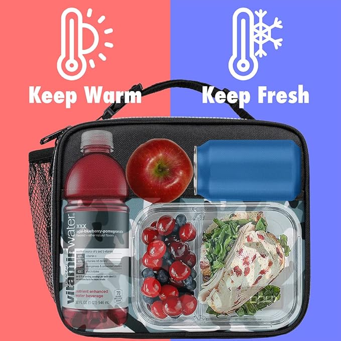 opux Insulated Lunch Bag Kids, Lunch Box for School Boy Girl, Leakproof Small Reusable Compact Soft Mini Cooler Bag, Toddler Small Lunch Boxes Kit Pail with Front Side Pockets (Camo Blue)