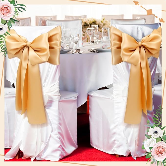 Bencailor 24 Pcs Champagne Satin Table Runner Bulk 12 x 108 Inches Long Table Runners Bright Smooth Fabric Tablecloth for Wedding Banquet Birthday Valentines St Patrick's Day Party Decorations