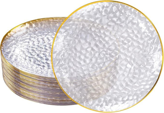 DaYammi 60PCS Clear Gold Plastic Plates Disposable Hammered Heavy Duty Platos Premium 10inch Dinner Plates Hard Plastic Platos Disposable for Party Wedding Bridal Shower