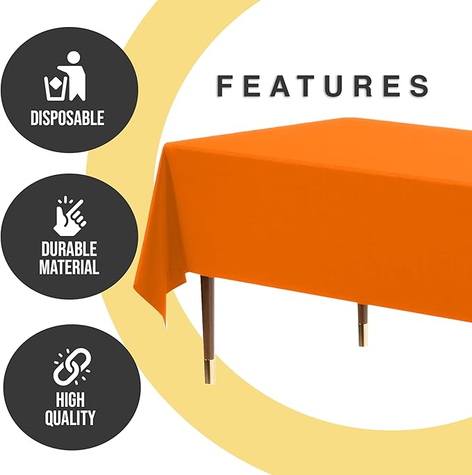Exquisite 66% Thicker Premium Plastic Table Cloth Rectangle Table Cover 0.5 Mil 6 Pack Orange Table Cloth 54 Inch x 108 Inch Disposable Tablecloth Won't Tear Easily Like Cheap Thin Brands