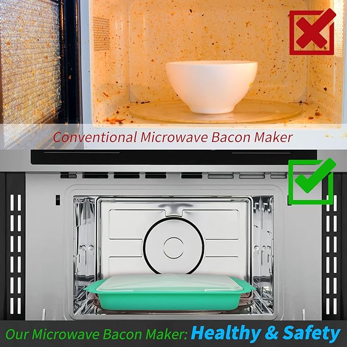 MMUGOOLER Microwave Easy Bacon Maker/Cooker with Lid, Safety, Quick and with No Mess, 11.3??L x 9.0" W x 2.4" H- Blue