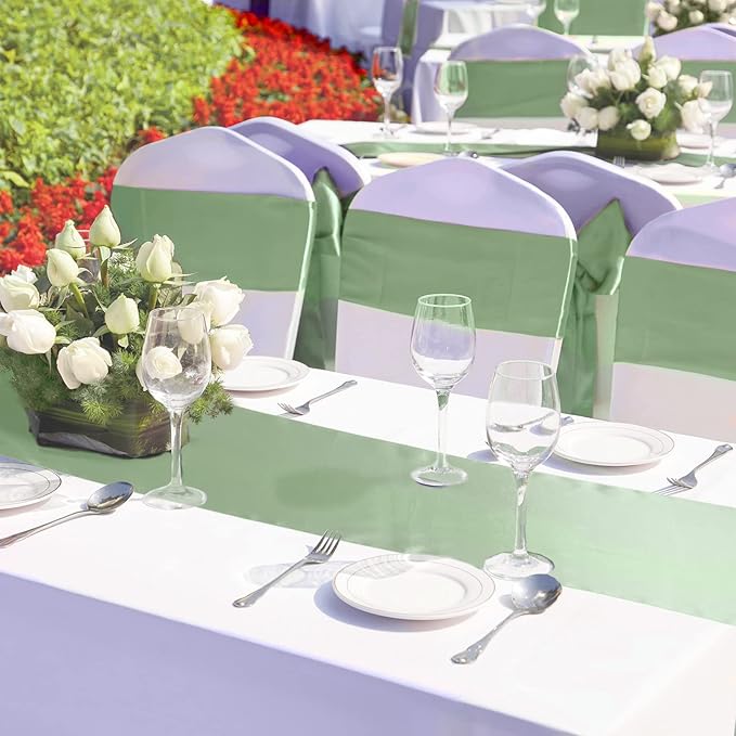 Bencailor 24 Pcs Green Satin Table Runner Bulk 12 x 108 Inches Long Table Runners Bright Smooth Fabric Tablecloth for Wedding Banquet Birthday Valentines St Patrick's Day Party Decorations