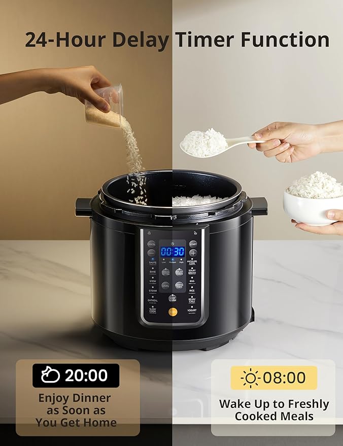 COMFEE??9-in-1 Electric Pressure Cooker, 14 Presets Instant Multi Slow Cooker Olla de Presion Non-Stick Pot Rice , Yogurt Maker, Saut챕 Steamer, Black , 6 Quarts