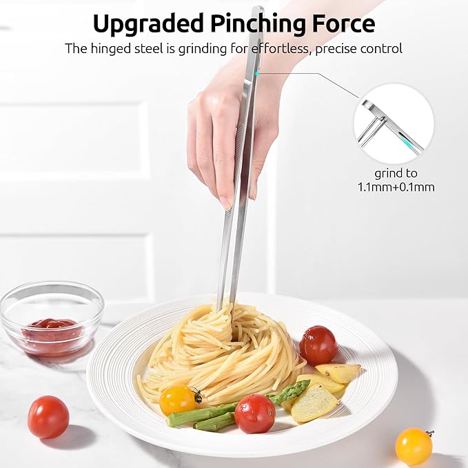 U-Taste 12in Long Kitchen Cooking Tweezer: 18/8 Stainless Steel Food-Grade Metal Food Tong, Flexible Pinching, Seamless-Welding, Sturdy and Non-Slip for Serving, Grilling, Frying, Baking (Pointed Tip)