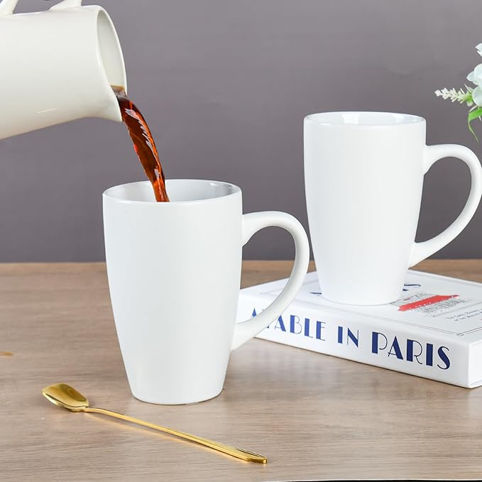 20oz Extra Large Ceramic Tall Coffee Mugs Set for Coffee Tea Hot Cocoa set of 4 Dishwasher & Microwave Safe (Matte white)
