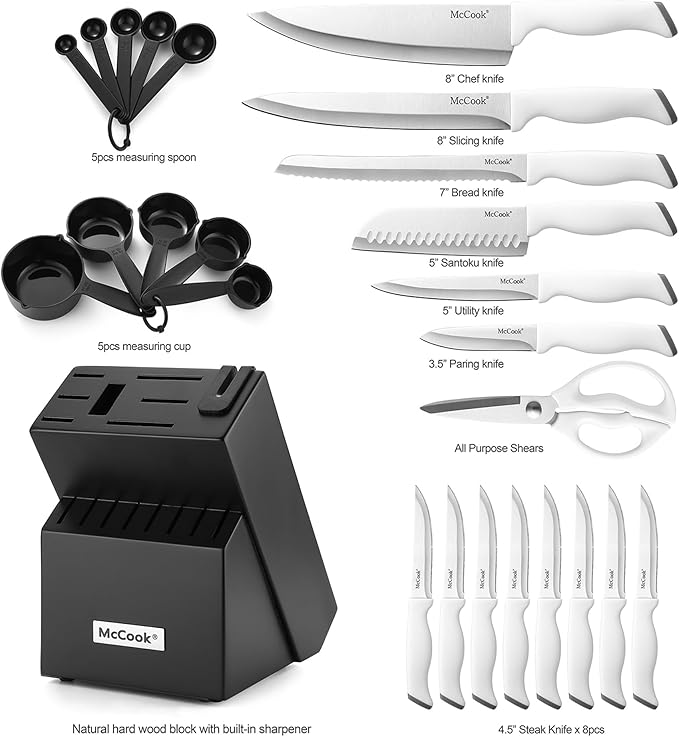 McCook짰 Knife Sets, German Stainless Steel Kitchen Knife Block Sets with Built-in Sharpener