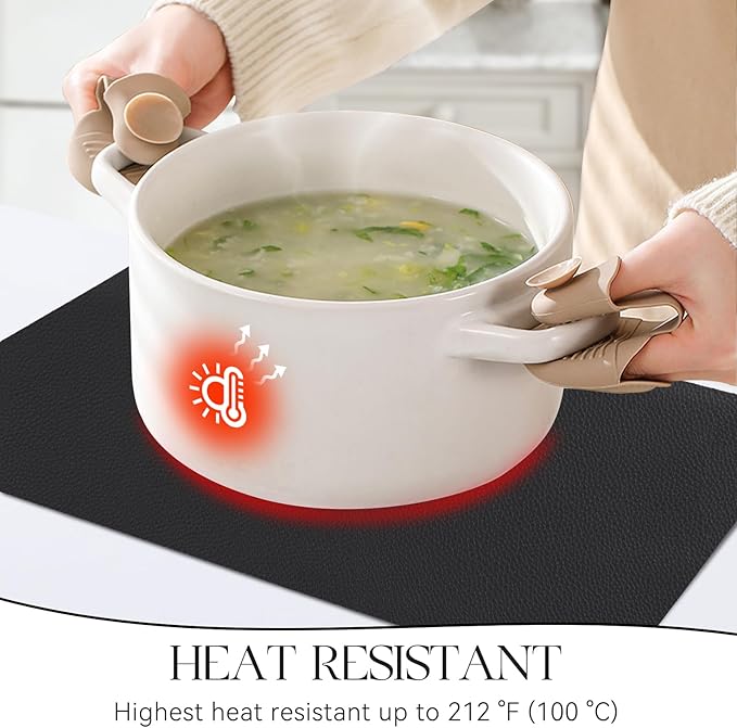 MOSAYT Vinyl Placemats Set of 8, Heat Resistant Place Mats 100% Waterproof Washable & Wipeable Faux Leather Reversible Table Mats for Kitchen Dining Party Indoor Outdoor, 12" x 17", Black