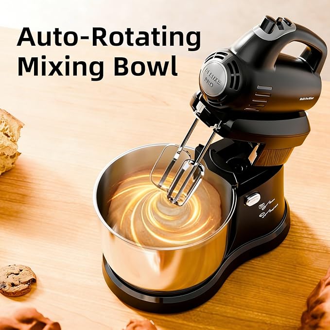 Stand Mixer Hand Mixer Electric Kitchen - 3.2 QT Auto-Rotating Bowl & Beater Small Standing Mixer, 5-Speed Tilt-Head Household Mixer with Beaters& Dough Hooks for Baking, Black