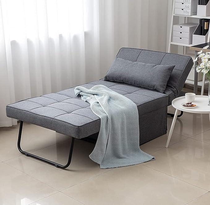 BIGSYY Sofa Bed, 4 in 1 Multi Function Folding Ottoman Sleeper Bed,Modern Convertible Chair Adjustable Backrest Sleeper Couch Bed for Living Room Small Room Apartment, Light Grey
